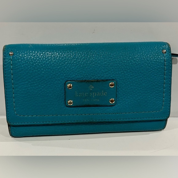 Kate Spade Turquoise Pebble Leather Wallet Clutch - Picture 2 of 9